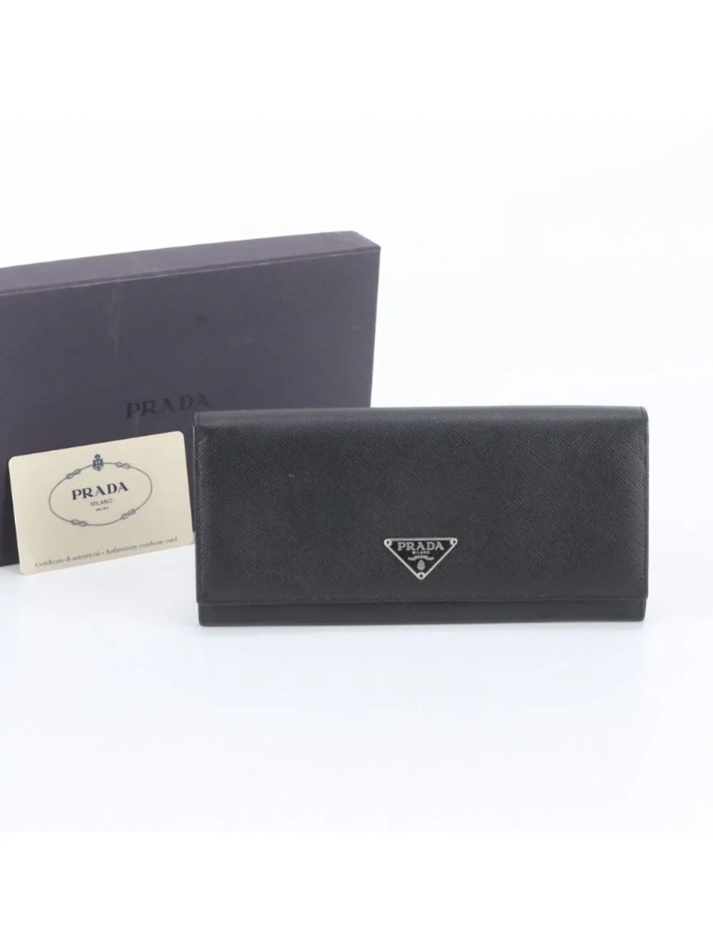 Prada Saffiano Leather Triangle Logo Long Wallet